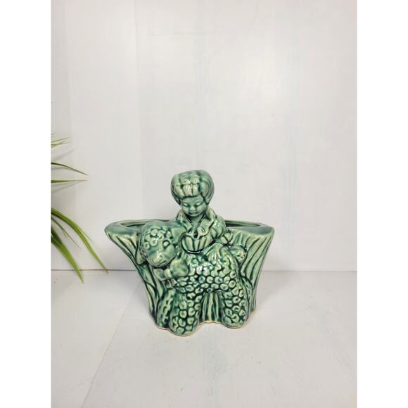 Vintage Pottery Planter Lamb With Girl, Mary Had a little lamb Nursery Vase - Picture 1 of 5
